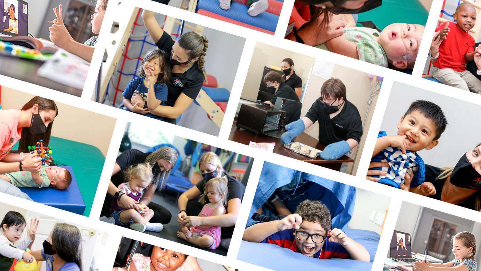 A picture collage of children receiving various types of treatment